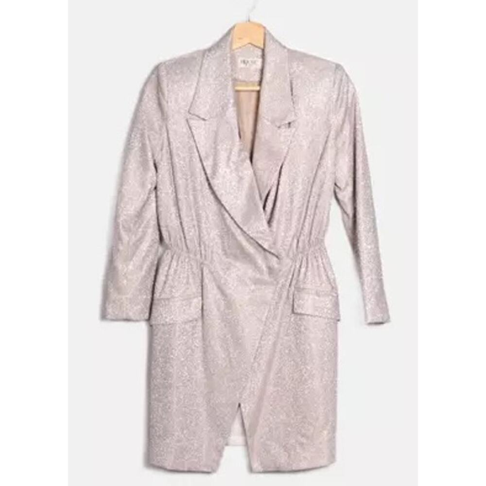 House of CB Shimmer Blazer Wrap Dress Small Silver Glam Sparkle Cocktail Party